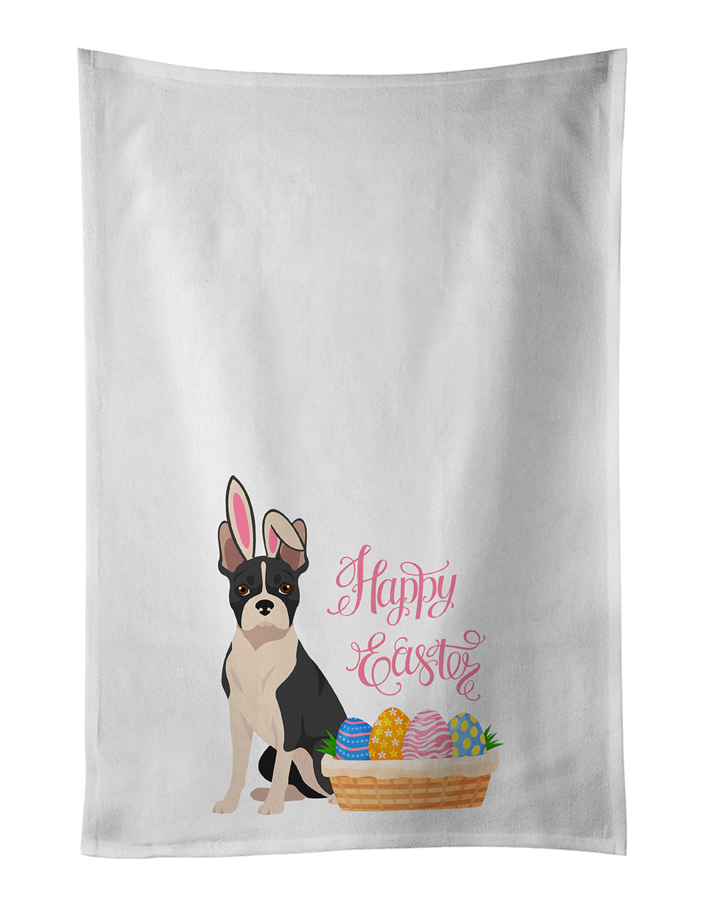 Black Boston Terrier Easter Kitchen Towel Set of 2 White Dish Towels Decorative Bathroom Hand towel for Hand, Face, Hair, Yoga, Tea, Dishcloth, 19 X 28", White
