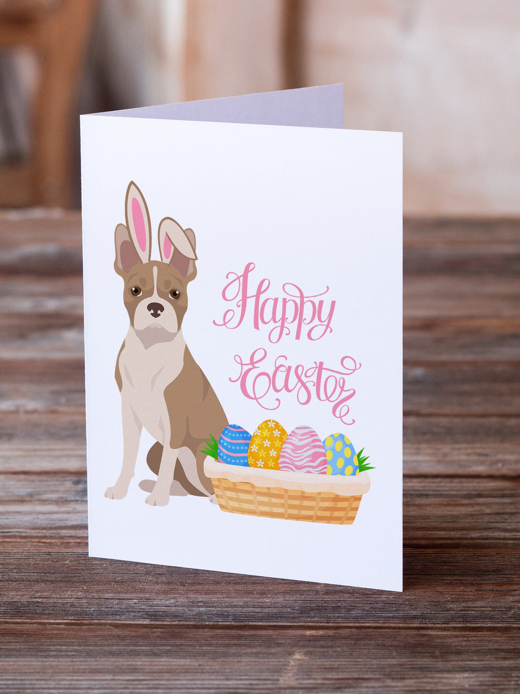 Fawn Boston Terrier Easter Greeting Cards Pack of 8 Blank Cards with Envelopes Whimsical A7 Size 5x7