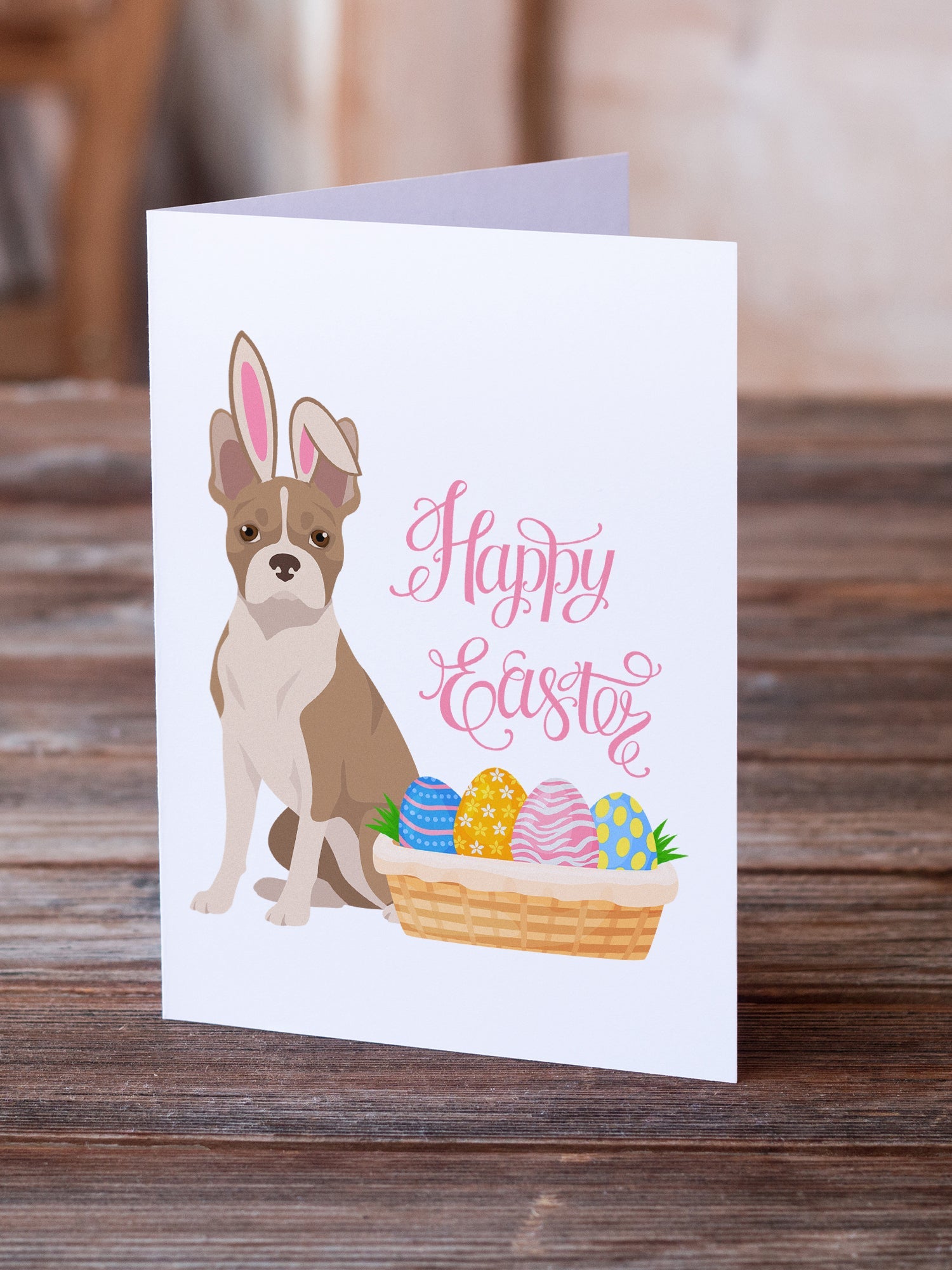 Fawn Boston Terrier Easter Greeting Cards Pack of 8 Blank Cards with Envelopes Whimsical A7 Size 5x7