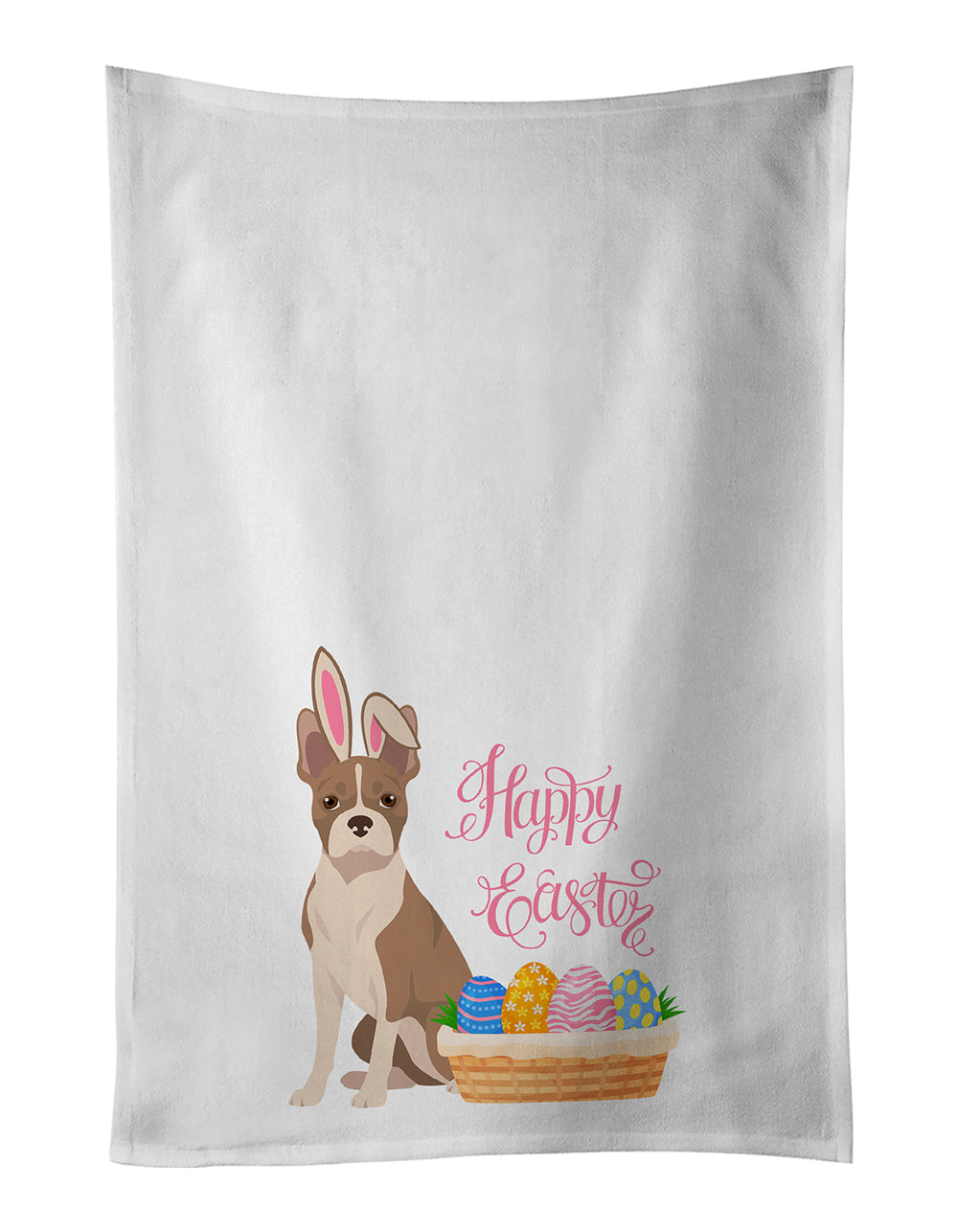 Fawn Boston Terrier Easter Kitchen Towel Set of 2 White Dish Towels Decorative Bathroom Hand towel for Hand, Face, Hair, Yoga, Tea, Dishcloth, 19 X 28", White