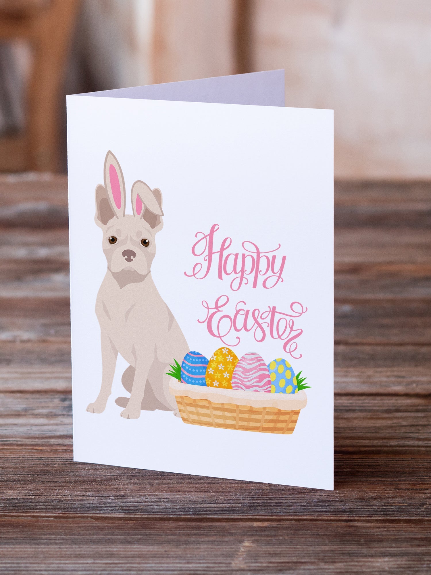 White Boston Terrier Easter Greeting Cards Pack of 8 Blank Cards with Envelopes Whimsical A7 Size 5x7