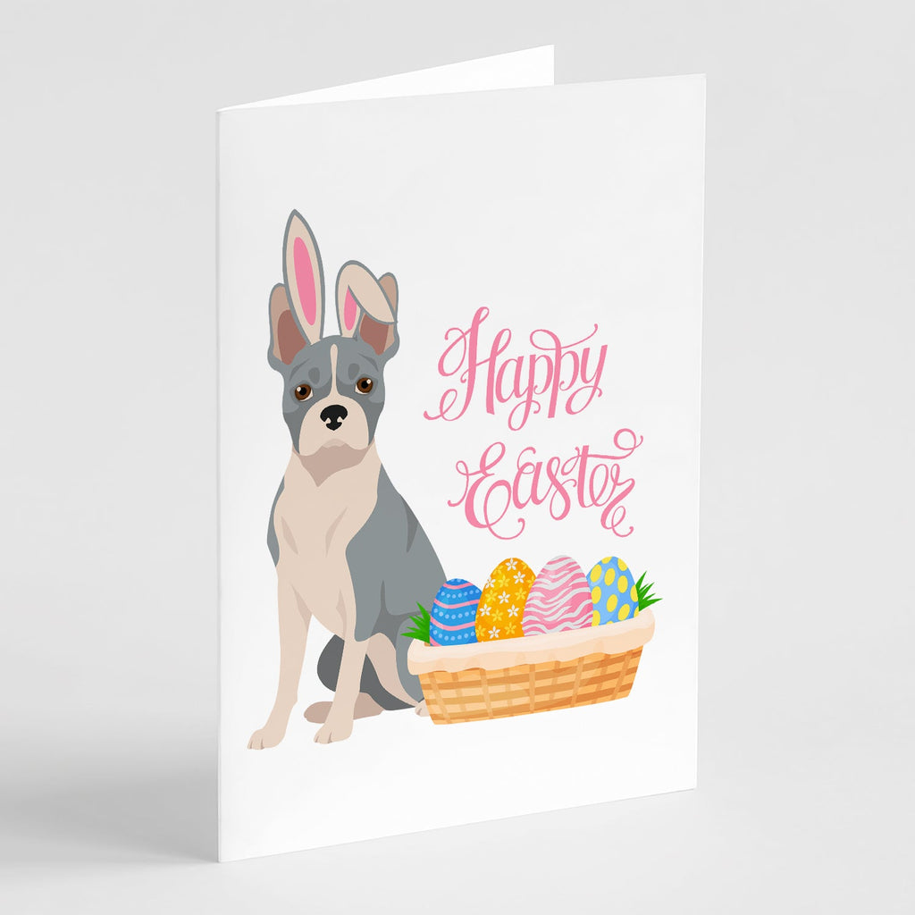 Blue Boston Terrier Easter Greeting Cards Pack of 8 Blank Cards with Envelopes Whimsical A7 Size 5x7