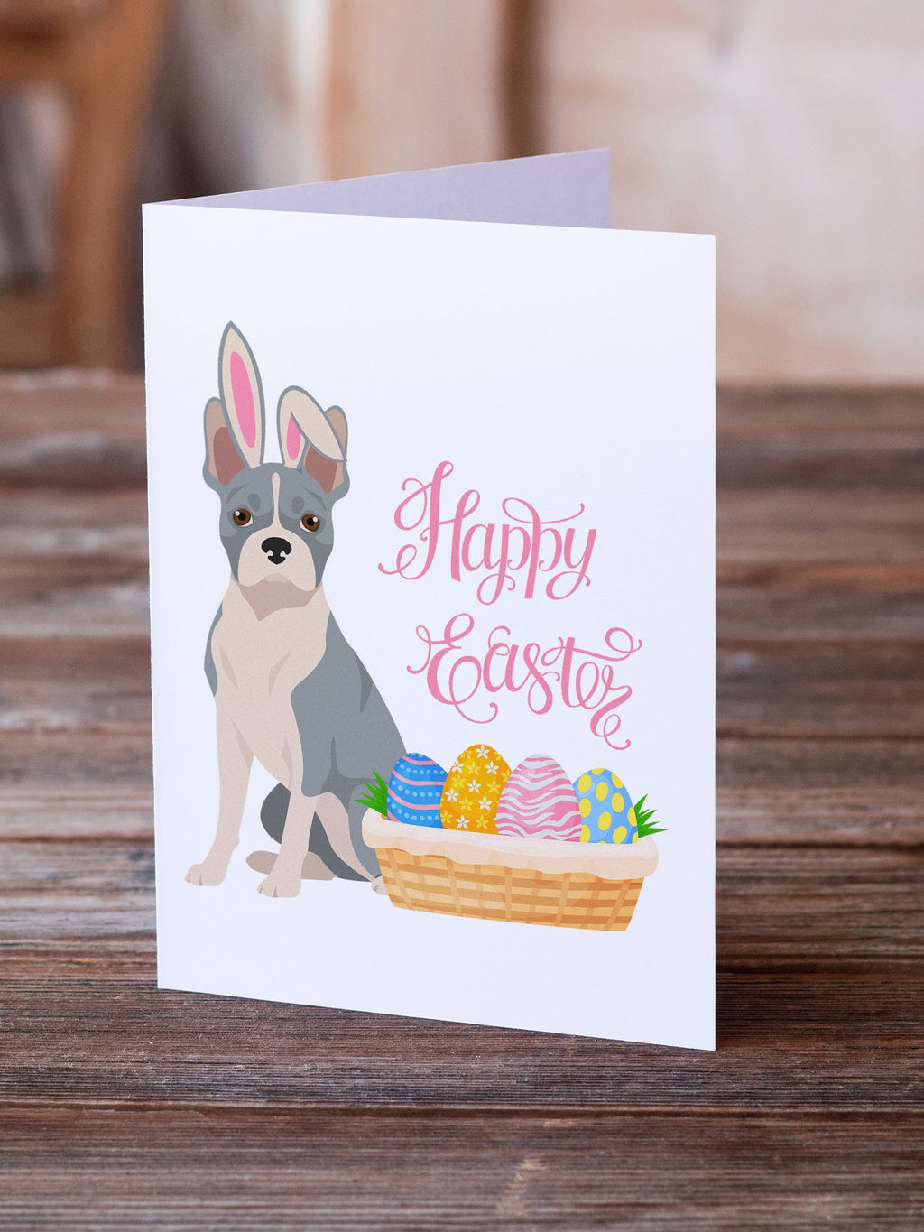 Blue Boston Terrier Easter Greeting Cards Pack of 8 Blank Cards with Envelopes Whimsical A7 Size 5x7