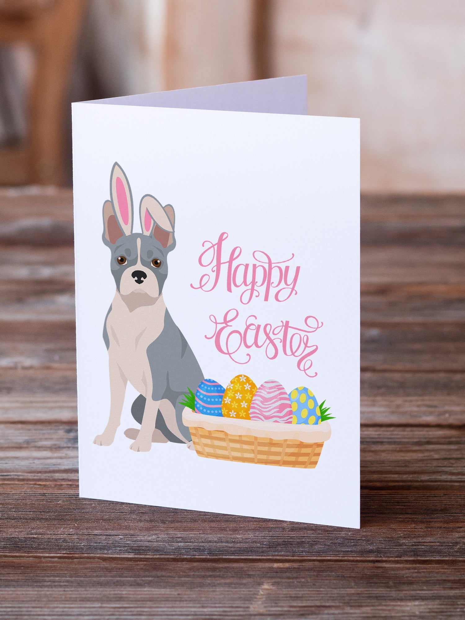 Blue Boston Terrier Easter Greeting Cards Pack of 8 Blank Cards with Envelopes Whimsical A7 Size 5x7