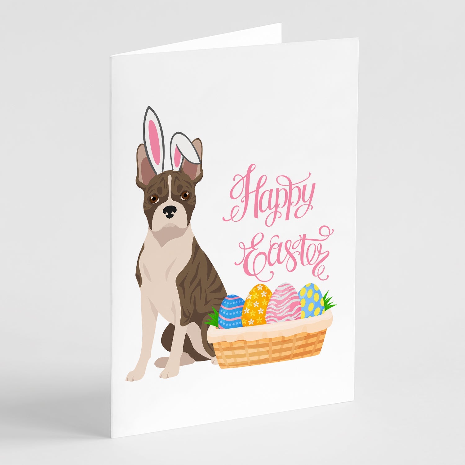 Brindle Boston Terrier Easter Greeting Cards Pack of 8 Blank Cards with Envelopes Whimsical A7 Size 5x7
