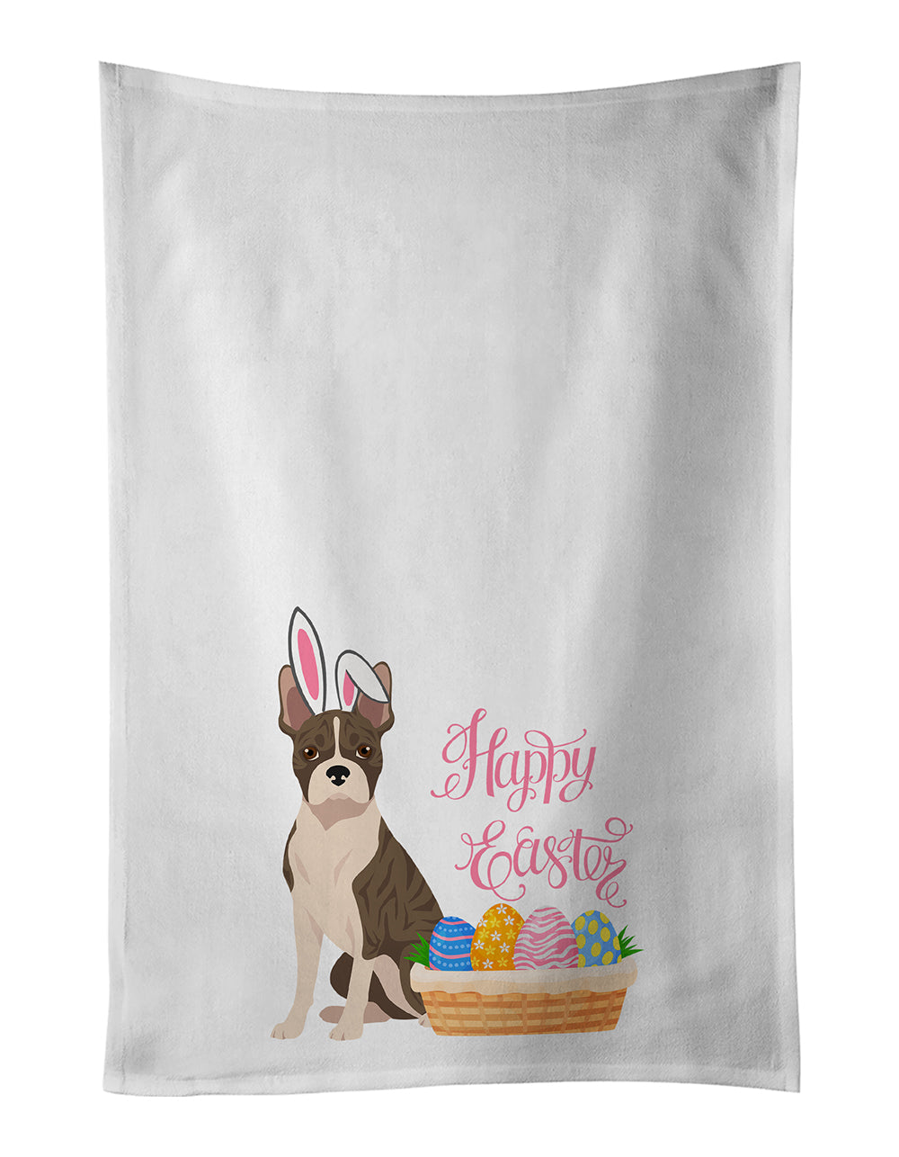 Brindle Boston Terrier Easter Kitchen Towel Set of 2 White Dish Towels Decorative Bathroom Hand towel for Hand, Face, Hair, Yoga, Tea, Dishcloth, 19 X 28", White