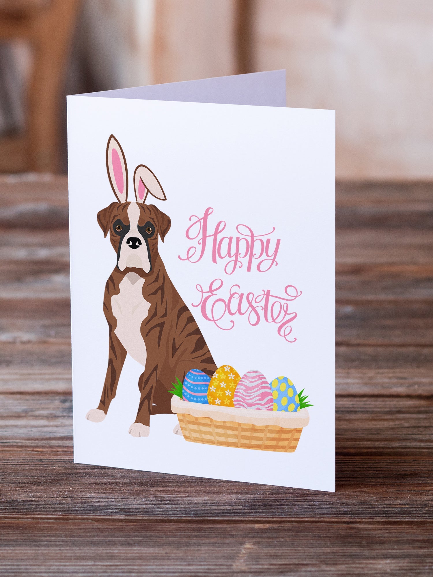 Natural Eared Red Brindle Boxer Easter Greeting Cards Pack of 8 Blank Cards with Envelopes Whimsical A7 Size 5x7