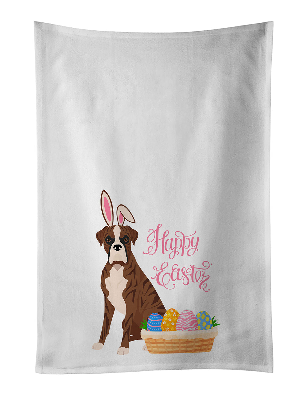 Natural Eared Red Brindle Boxer Easter Kitchen Towel Set of 2 White Dish Towels Decorative Bathroom Hand towel for Hand, Face, Hair, Yoga, Tea, Dishcloth, 19 X 28", White