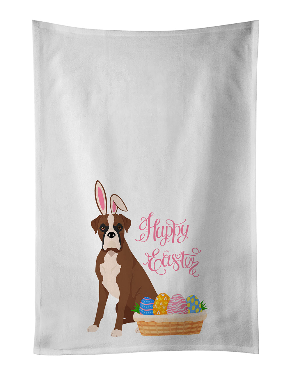 Natural Eared Red Fawn Boxer Easter Kitchen Towel Set of 2 White Dish Towels Decorative Bathroom Hand towel for Hand, Face, Hair, Yoga, Tea, Dishcloth, 19 X 28", White