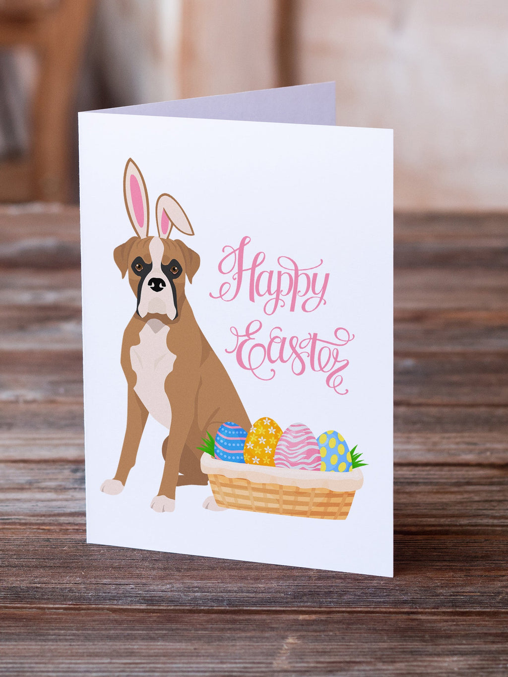 Natural Eared Fawn Boxer Easter Greeting Cards Pack of 8 Blank Cards with Envelopes Whimsical A7 Size 5x7