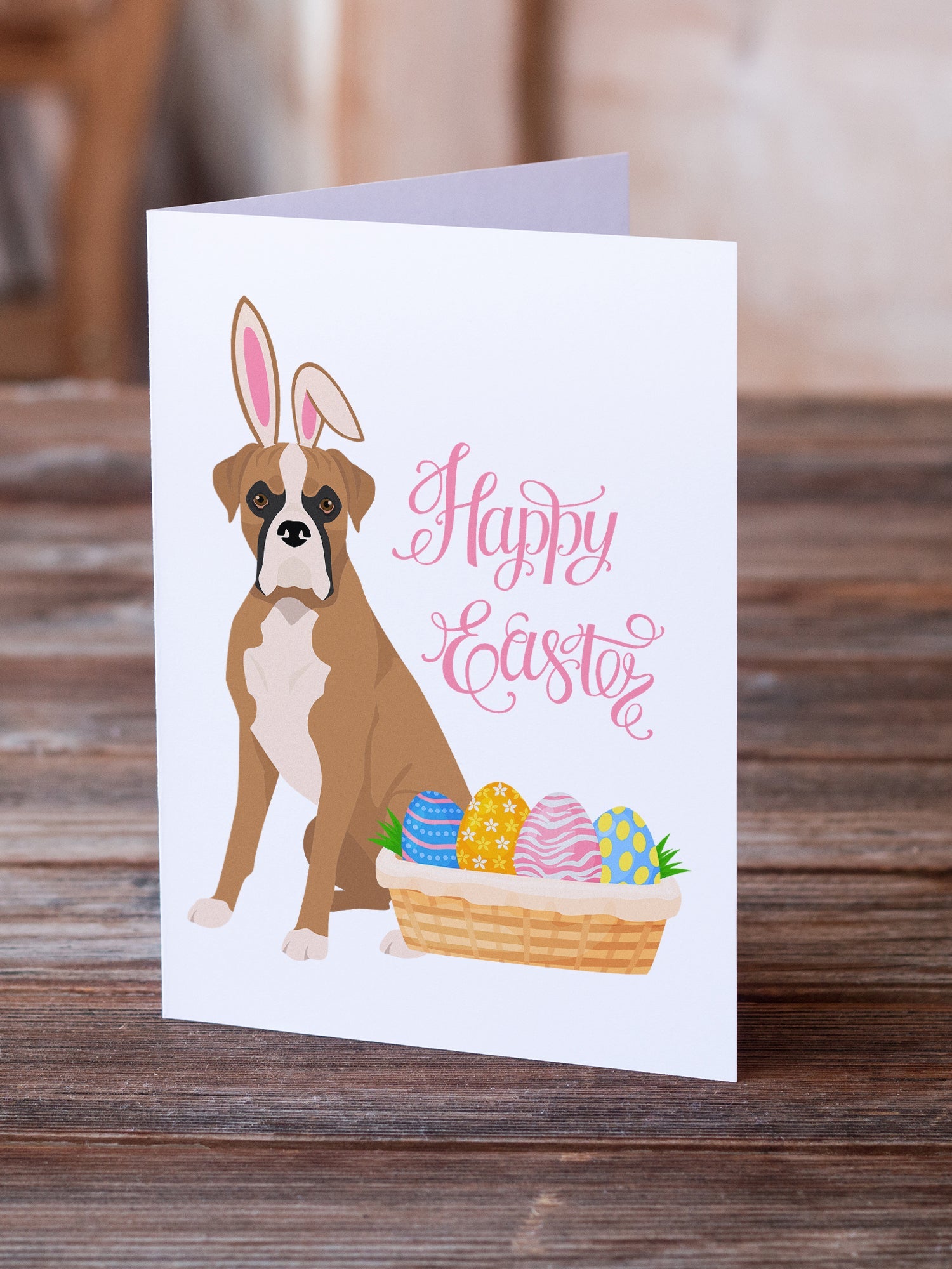 Natural Eared Fawn Boxer Easter Greeting Cards Pack of 8 Blank Cards with Envelopes Whimsical A7 Size 5x7