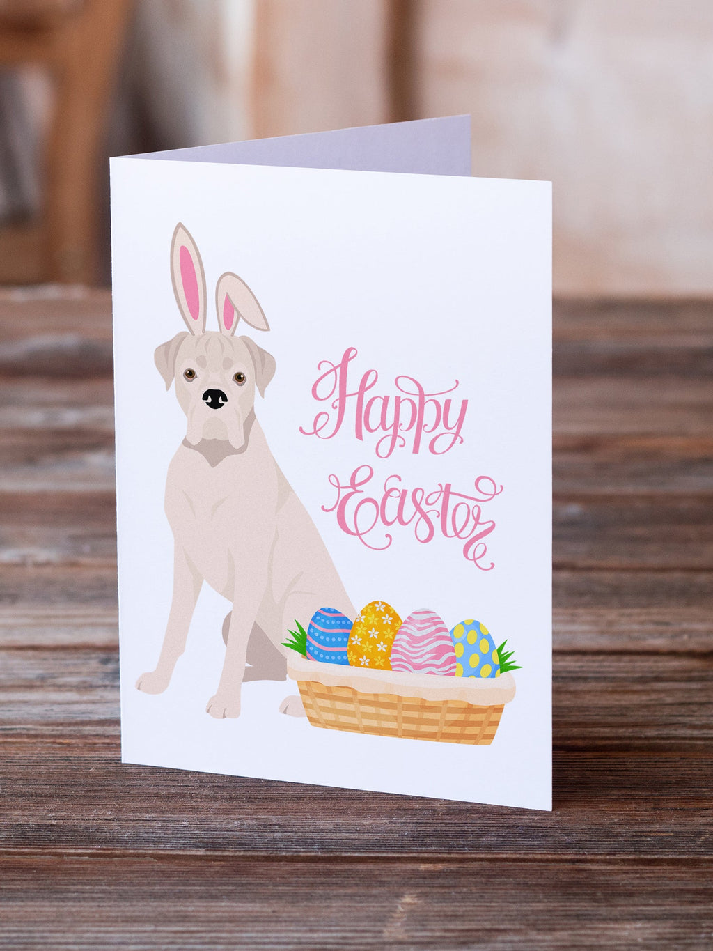Natural Eared White Boxer Easter Greeting Cards Pack of 8 Blank Cards with Envelopes Whimsical A7 Size 5x7
