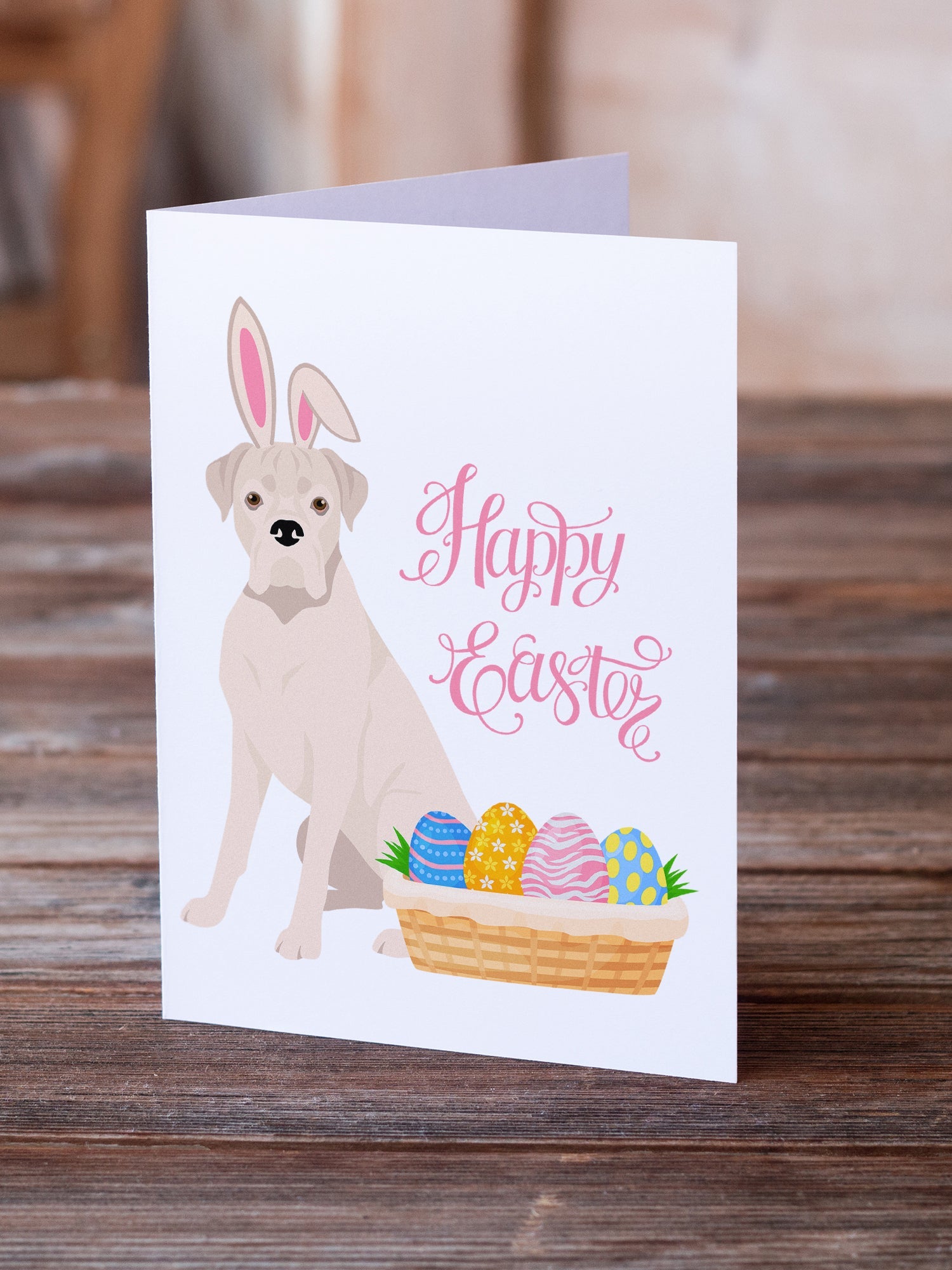 Natural Eared White Boxer Easter Greeting Cards Pack of 8 Blank Cards with Envelopes Whimsical A7 Size 5x7