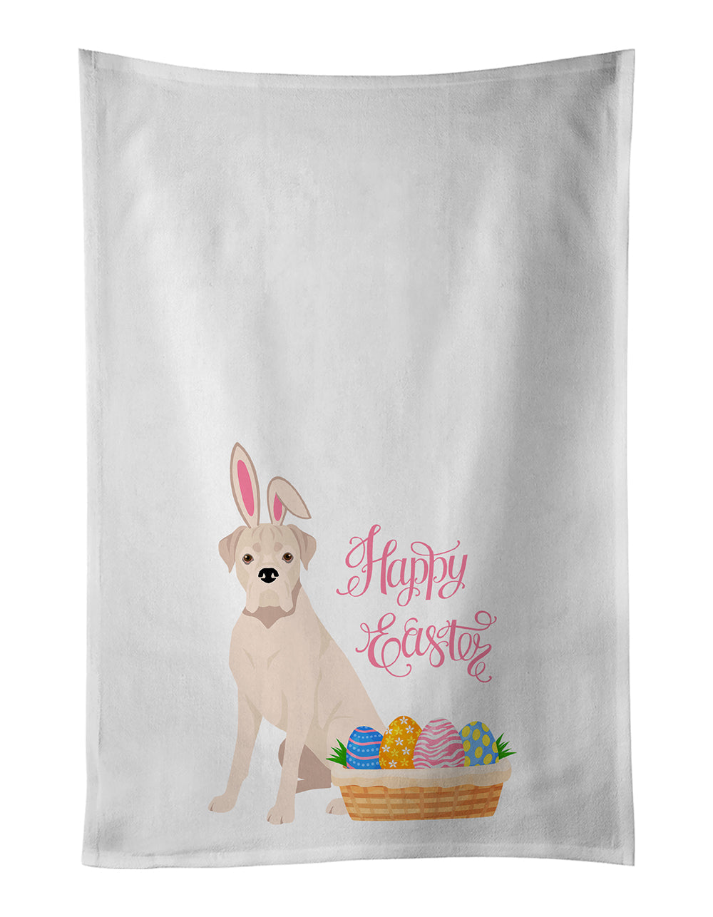 Natural Eared White Boxer Easter Kitchen Towel Set of 2 White Dish Towels Decorative Bathroom Hand towel for Hand, Face, Hair, Yoga, Tea, Dishcloth, 19 X 28", White