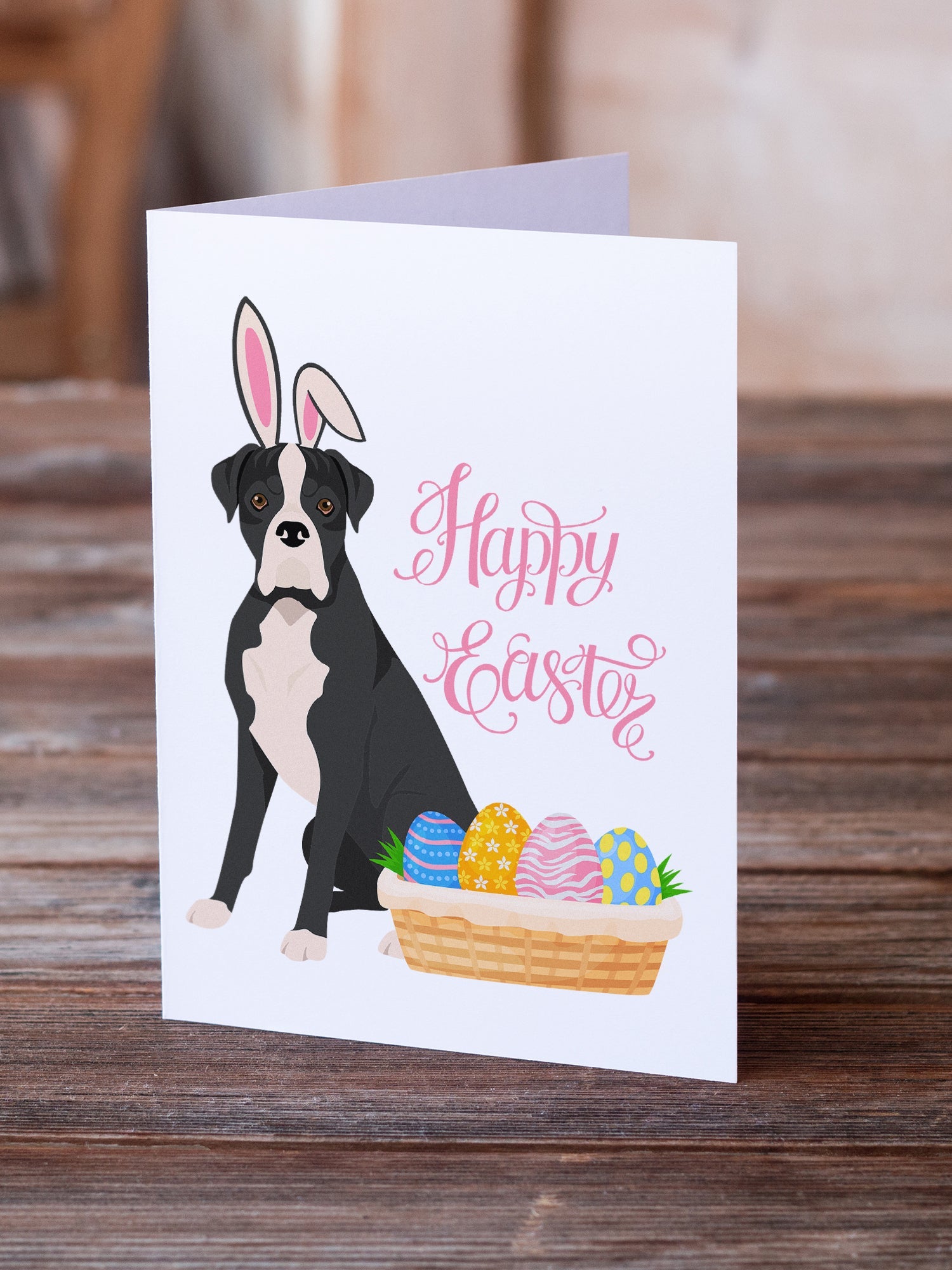 Natural Eared Black Boxer Easter Greeting Cards Pack of 8 Blank Cards with Envelopes Whimsical A7 Size 5x7