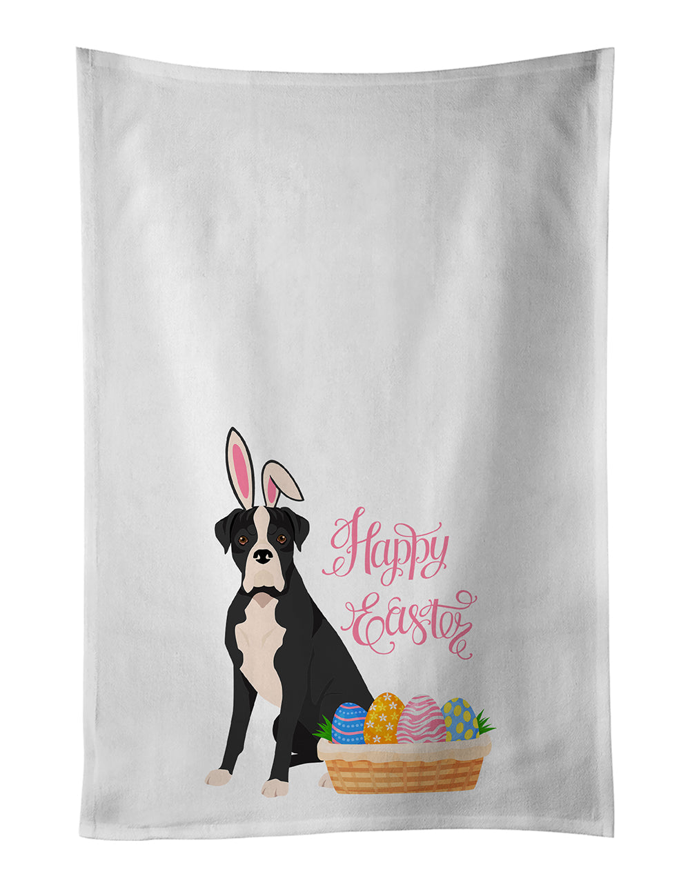 Natural Eared Black Boxer Easter Kitchen Towel Set of 2 White Dish Towels Decorative Bathroom Hand towel for Hand, Face, Hair, Yoga, Tea, Dishcloth, 19 X 28", White