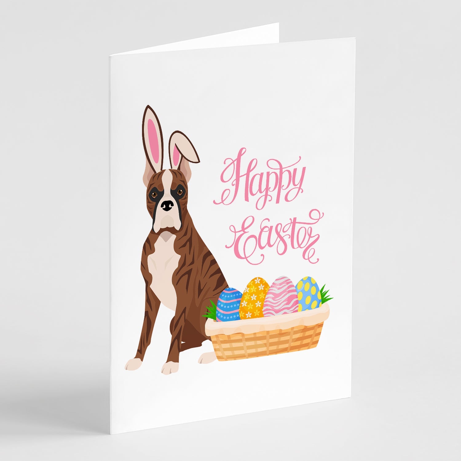Red Brindle Boxer Easter Greeting Cards Pack of 8 Blank Cards with Envelopes Whimsical A7 Size 5x7