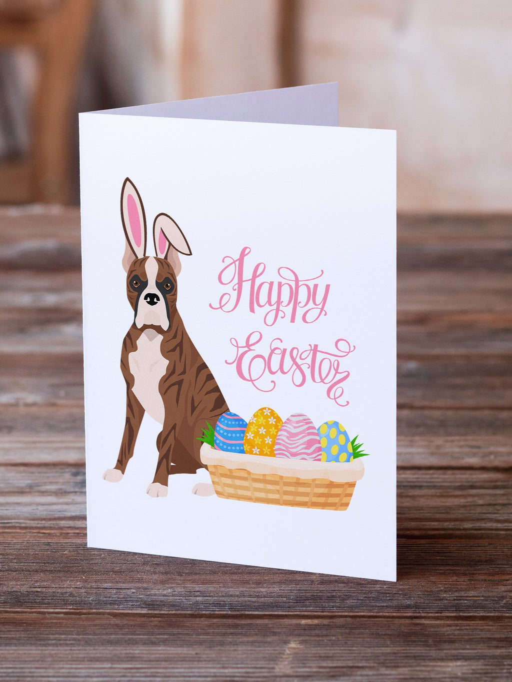 Red Brindle Boxer Easter Greeting Cards Pack of 8 Blank Cards with Envelopes Whimsical A7 Size 5x7