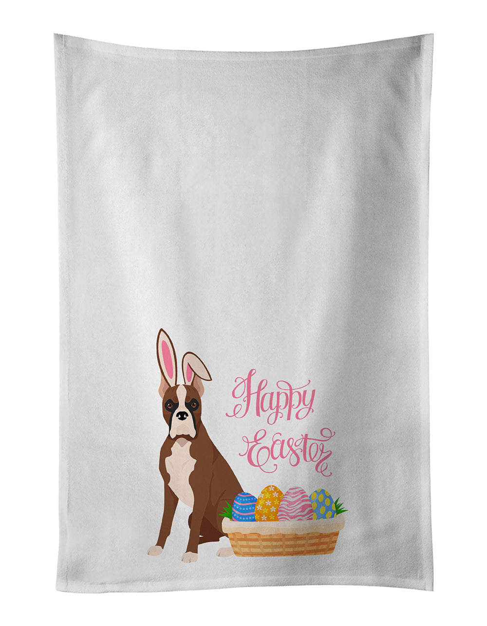 Red Fawn Boxer Easter Kitchen Towel Set of 2 White Dish Towels Decorative Bathroom Hand towel for Hand, Face, Hair, Yoga, Tea, Dishcloth, 19 X 28", White
