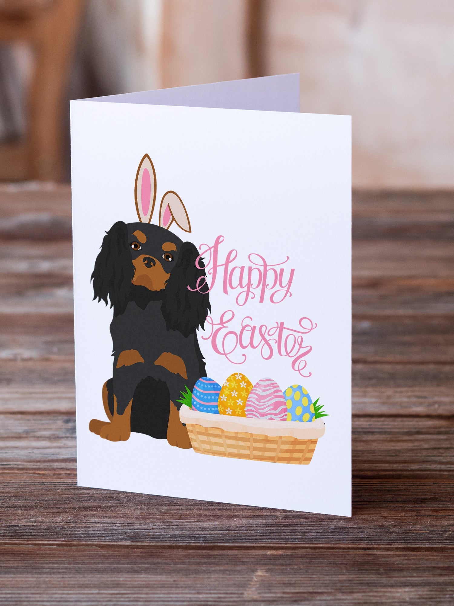Black and Tan Cavalier Spaniel Easter Greeting Cards Pack of 8 Blank Cards with Envelopes Whimsical A7 Size 5x7