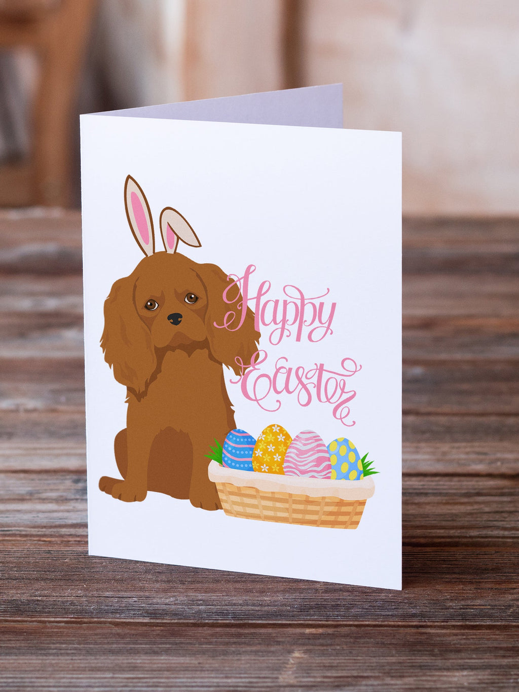 Ruby Cavalier Spaniel Easter Greeting Cards Pack of 8 Blank Cards with Envelopes Whimsical A7 Size 5x7