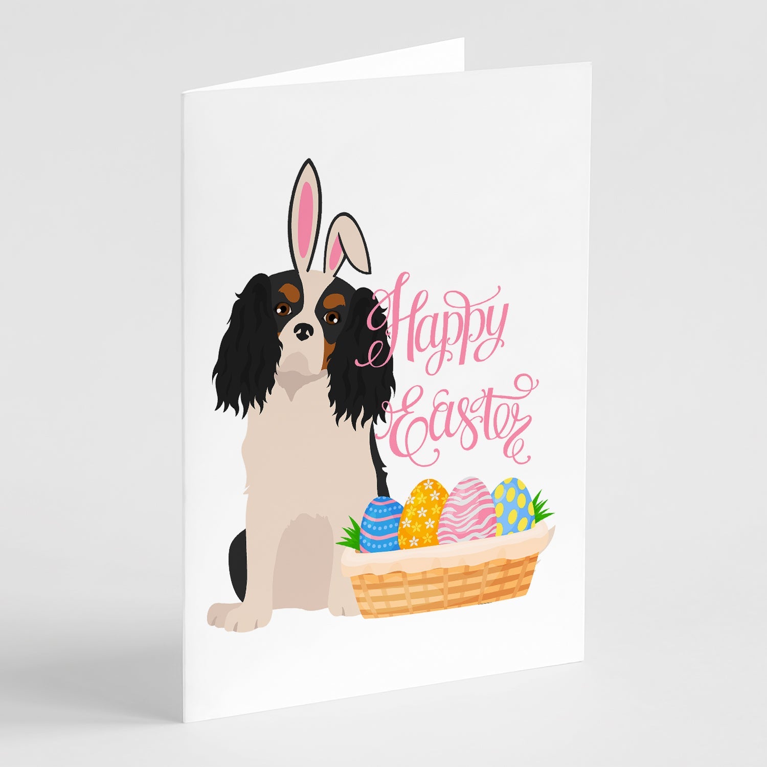 Tricolor Cavalier Spaniel Easter Greeting Cards Pack of 8 Blank Cards with Envelopes Whimsical A7 Size 5x7