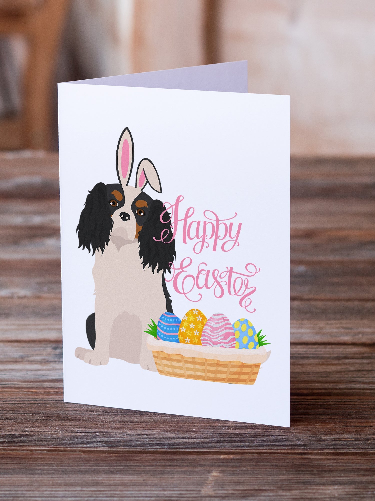 Tricolor Cavalier Spaniel Easter Greeting Cards Pack of 8 Blank Cards with Envelopes Whimsical A7 Size 5x7
