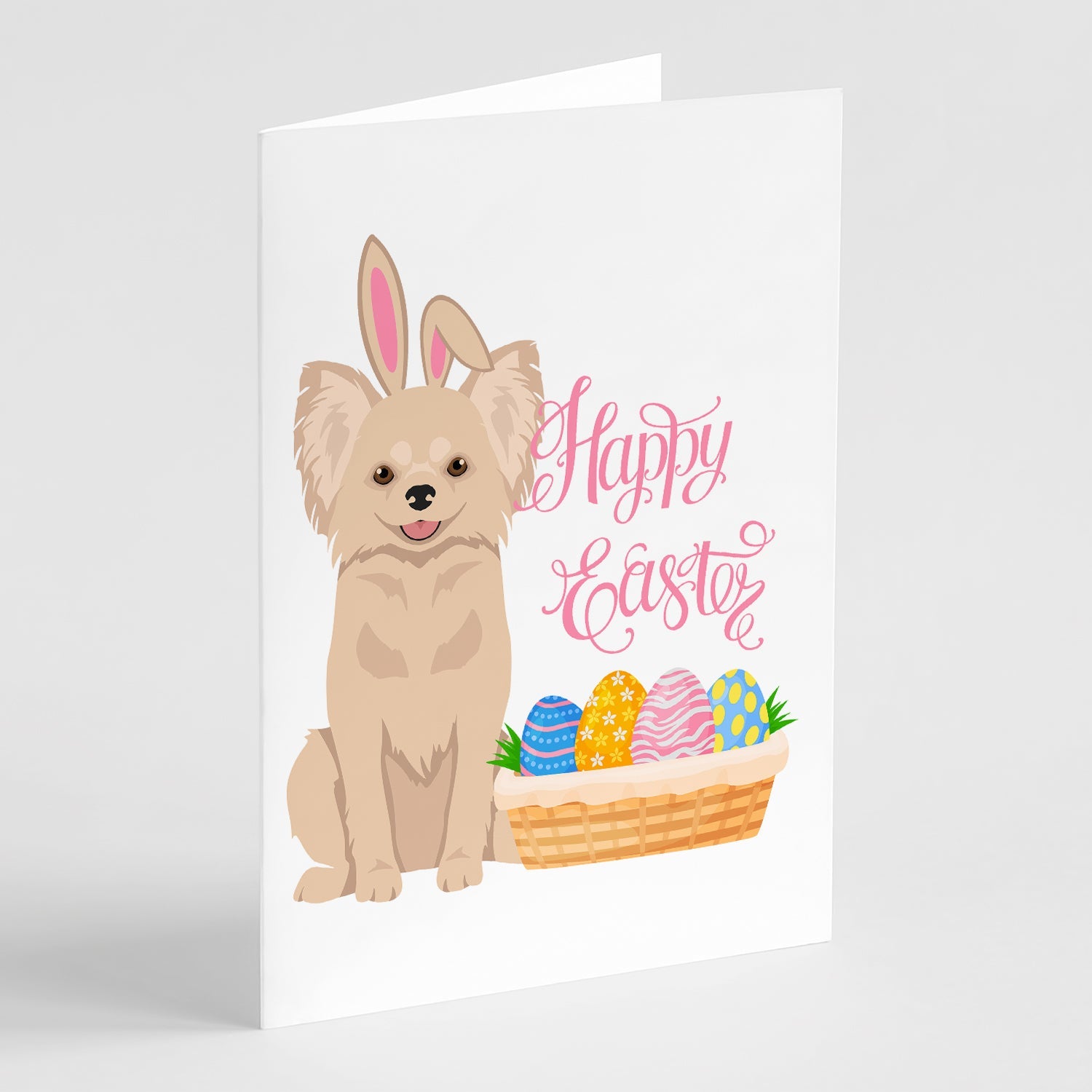 Longhaired Cream Chihuahua Easter Greeting Cards Pack of 8 Blank Cards with Envelopes Whimsical A7 Size 5x7