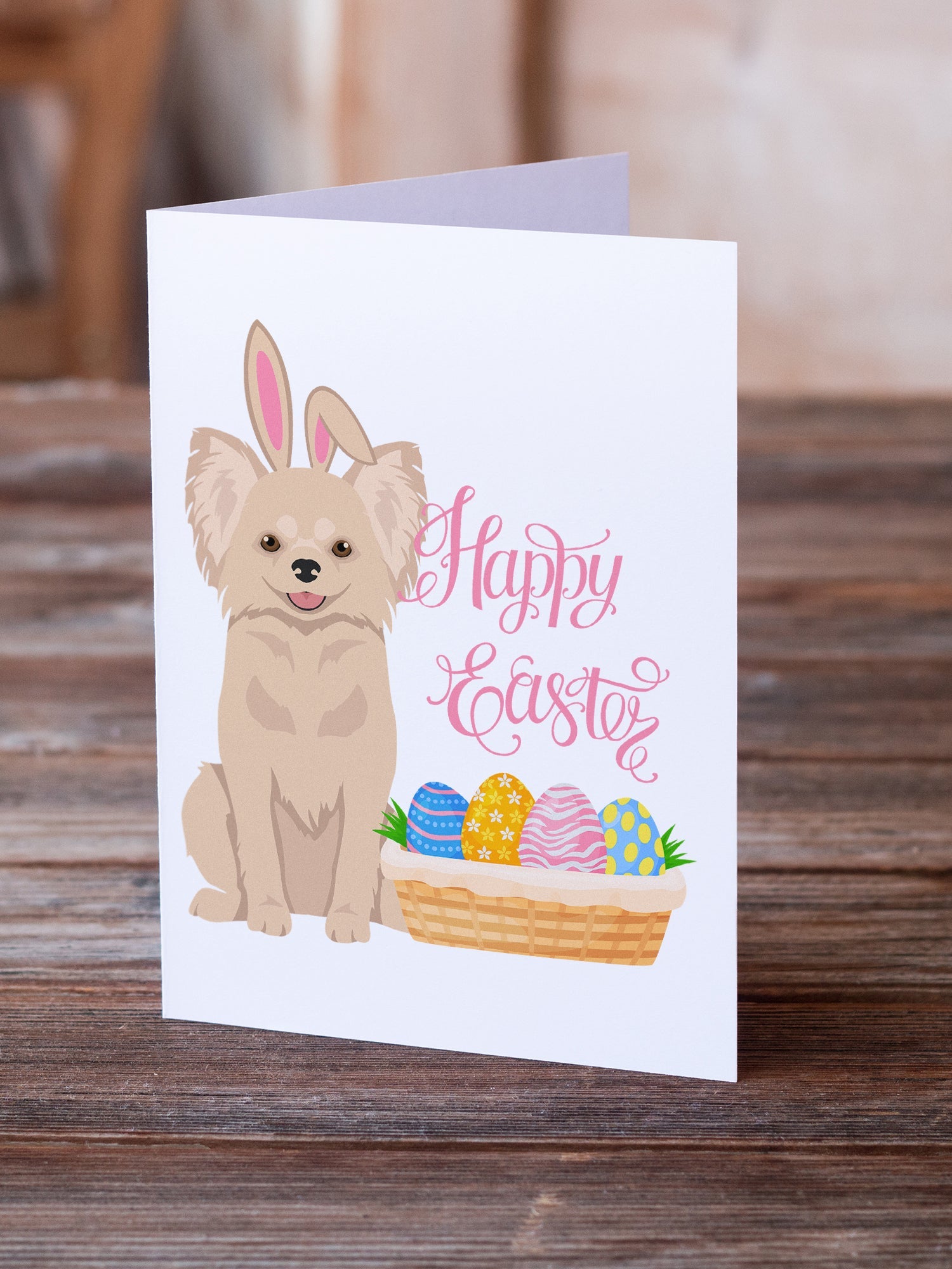 Longhaired Cream Chihuahua Easter Greeting Cards Pack of 8 Blank Cards with Envelopes Whimsical A7 Size 5x7