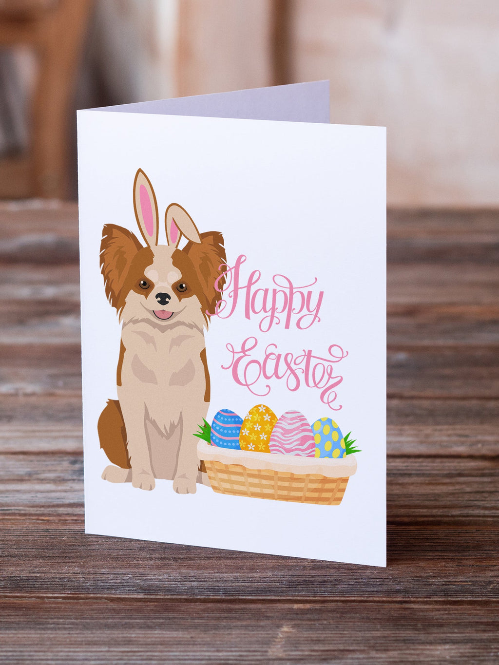 Longhaired Red and White Chihuahua Easter Greeting Cards Pack of 8 Blank Cards with Envelopes Whimsical A7 Size 5x7