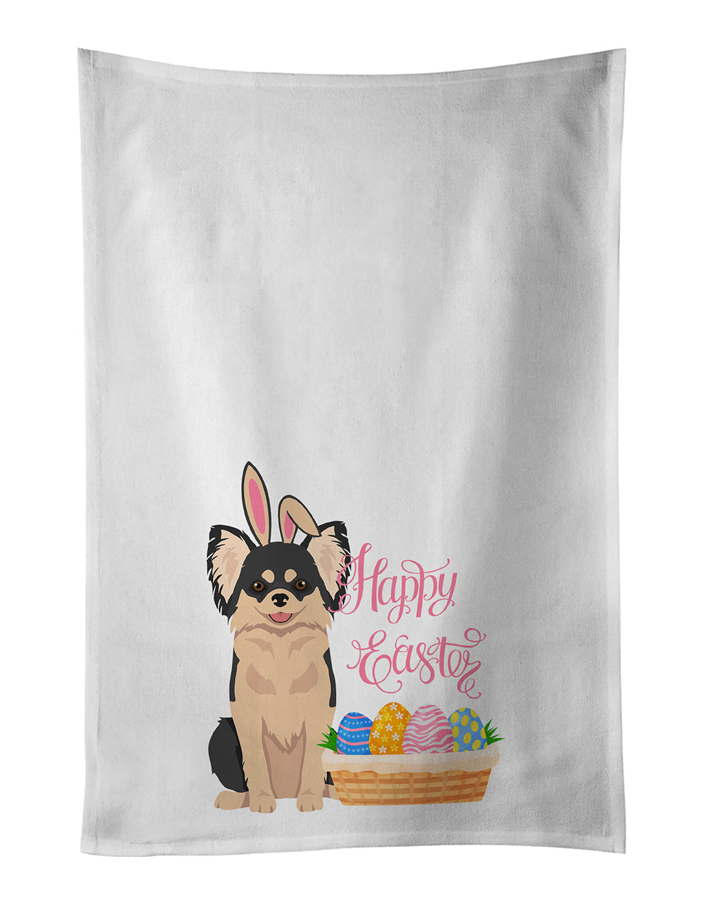 Longhaired Black and White Chihuahua Easter Kitchen Towel Set of 2 White Dish Towels Decorative Bathroom Hand towel for Hand, Face, Hair, Yoga, Tea, Dishcloth, 19 X 28", White