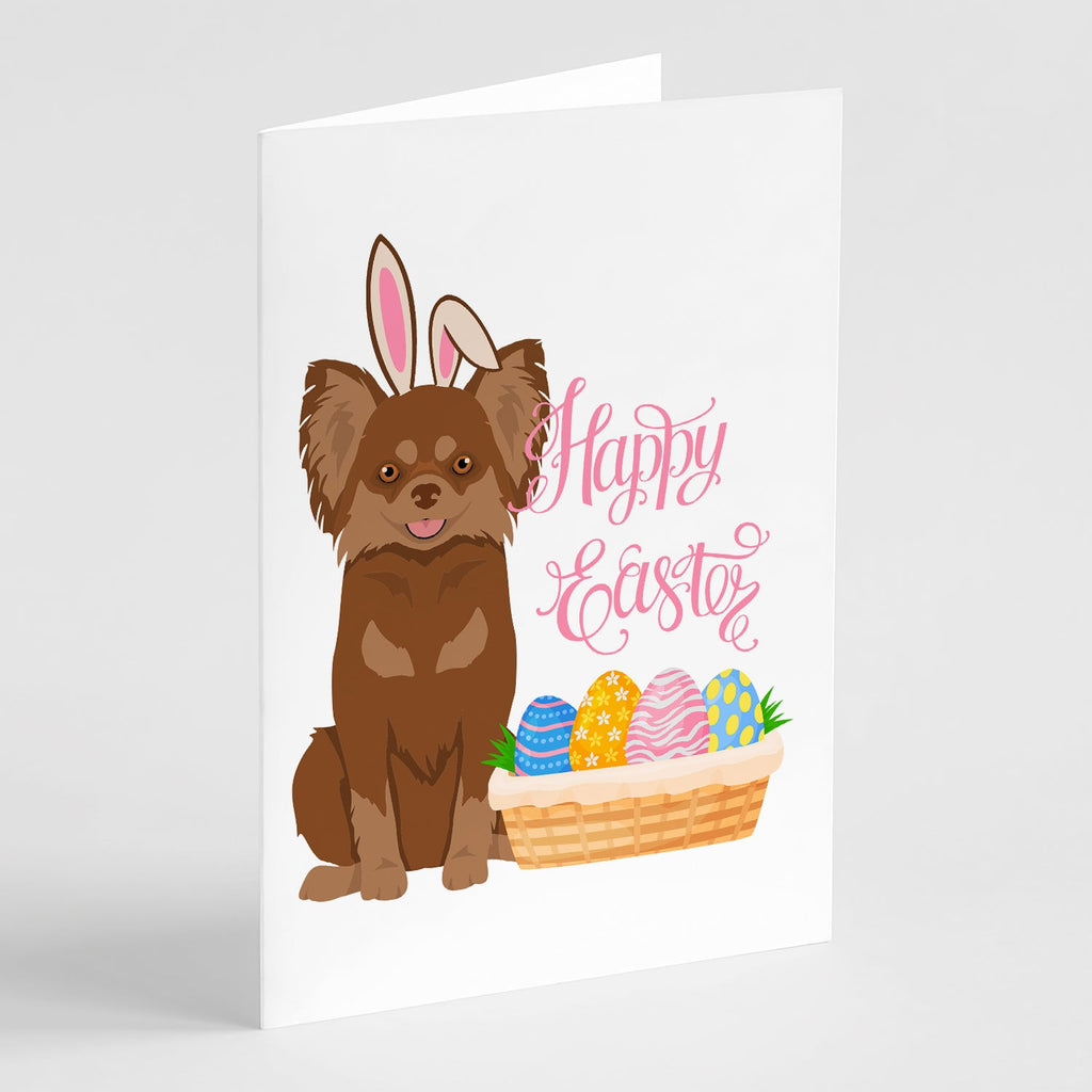 Longhaired Chocolate and Tan Chihuahua Easter Greeting Cards Pack of 8 Blank Cards with Envelopes Whimsical A7 Size 5x7
