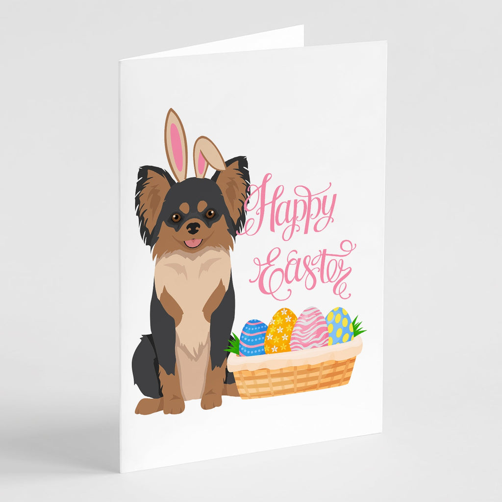 Longhaired Black and Tan Chihuahua Easter Greeting Cards Pack of 8 Blank Cards with Envelopes Whimsical A7 Size 5x7
