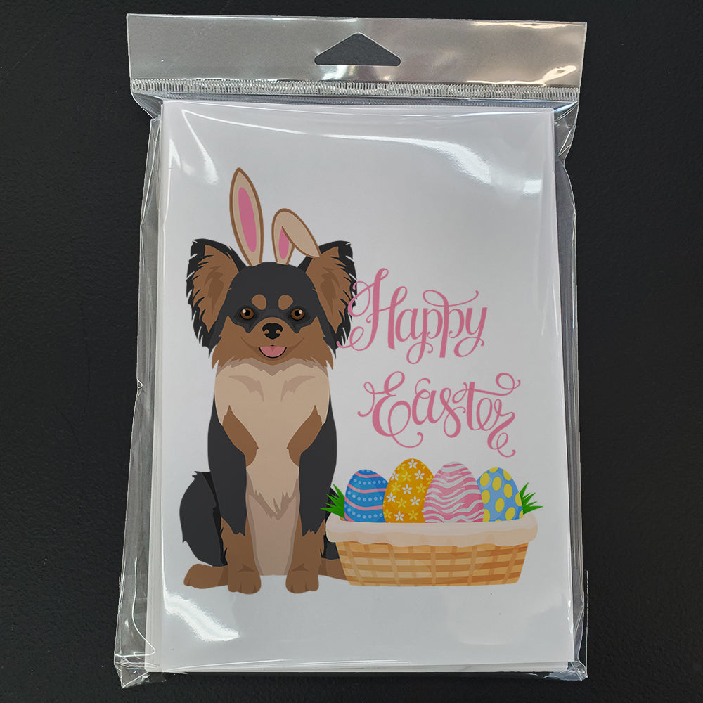 Longhaired Black and Tan Chihuahua Easter Greeting Cards Pack of 8 Blank Cards with Envelopes Whimsical A7 Size 5x7