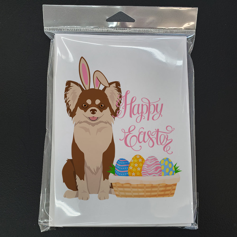 Longhaired Chocolate and White Chihuahua Easter Greeting Cards Pack of 8 Blank Cards with Envelopes Whimsical A7 Size 5x7