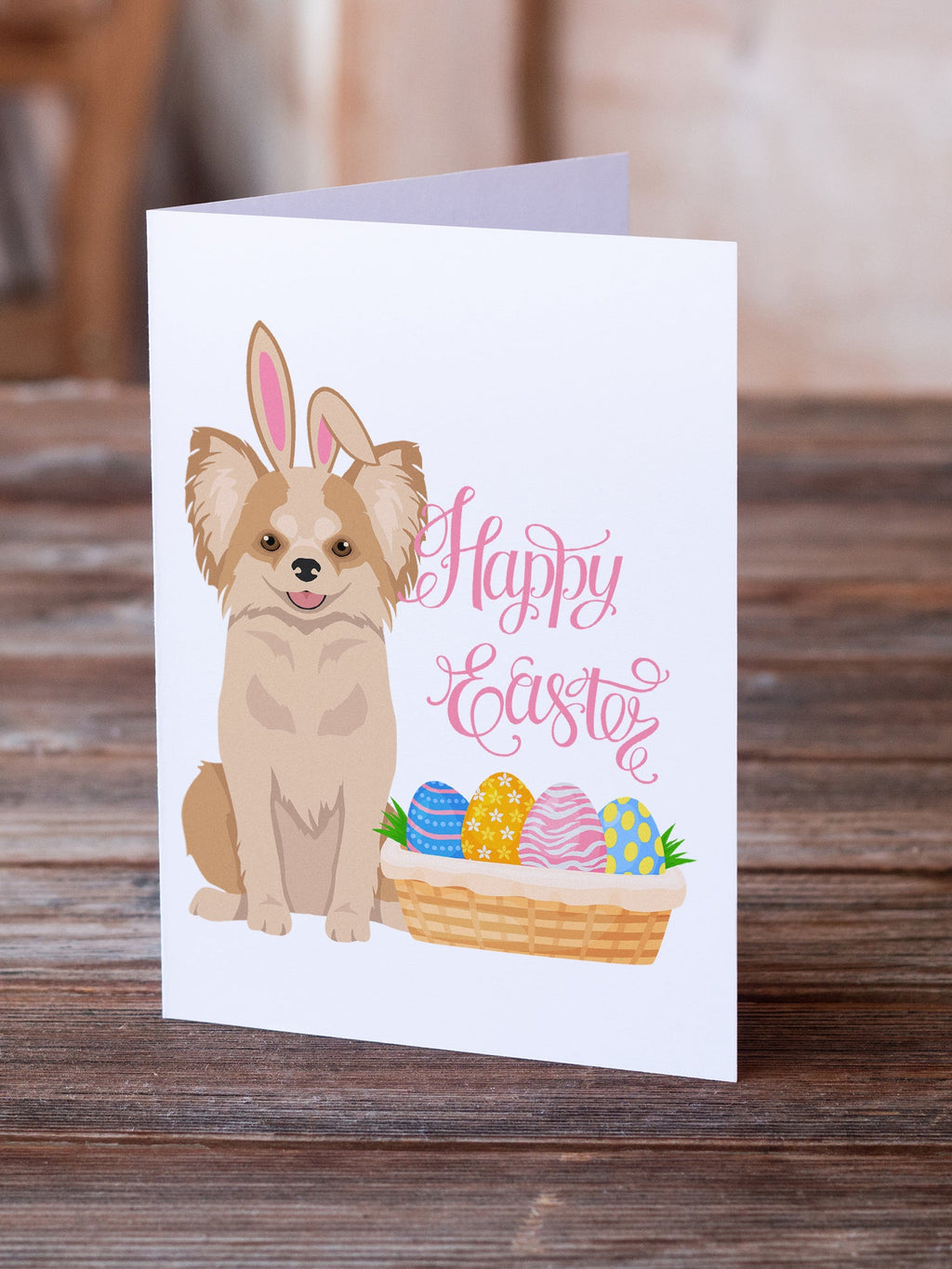 Longhaired Gold and White Chihuahua Easter Greeting Cards Pack of 8 Blank Cards with Envelopes Whimsical A7 Size 5x7