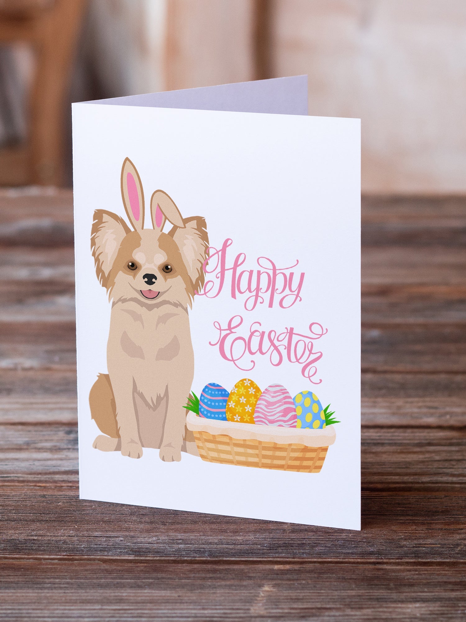 Longhaired Gold and White Chihuahua Easter Greeting Cards Pack of 8 Blank Cards with Envelopes Whimsical A7 Size 5x7