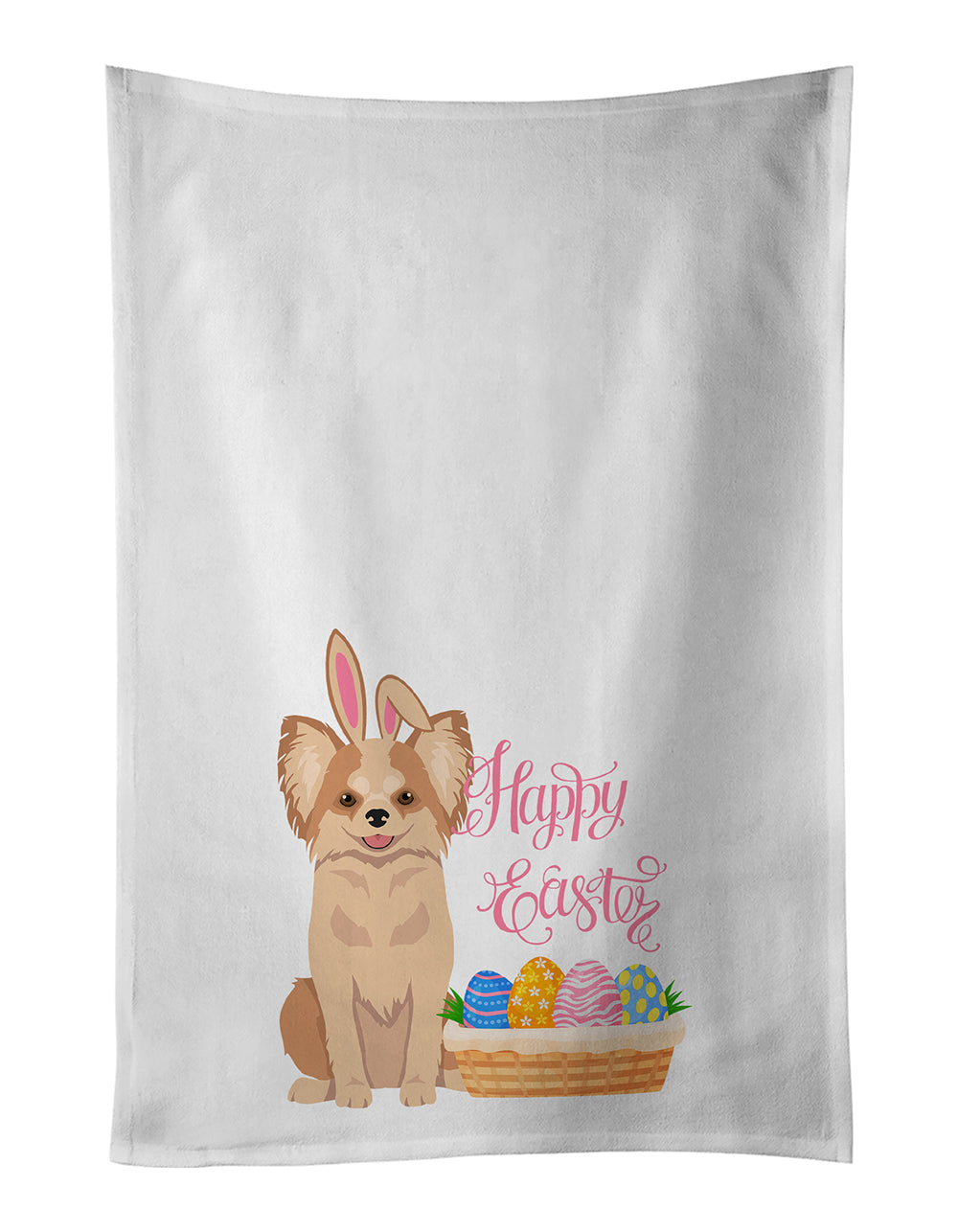 Longhaired Gold and White Chihuahua Easter Kitchen Towel Set of 2 White Dish Towels Decorative Bathroom Hand towel for Hand, Face, Hair, Yoga, Tea, Dishcloth, 19 X 28", White