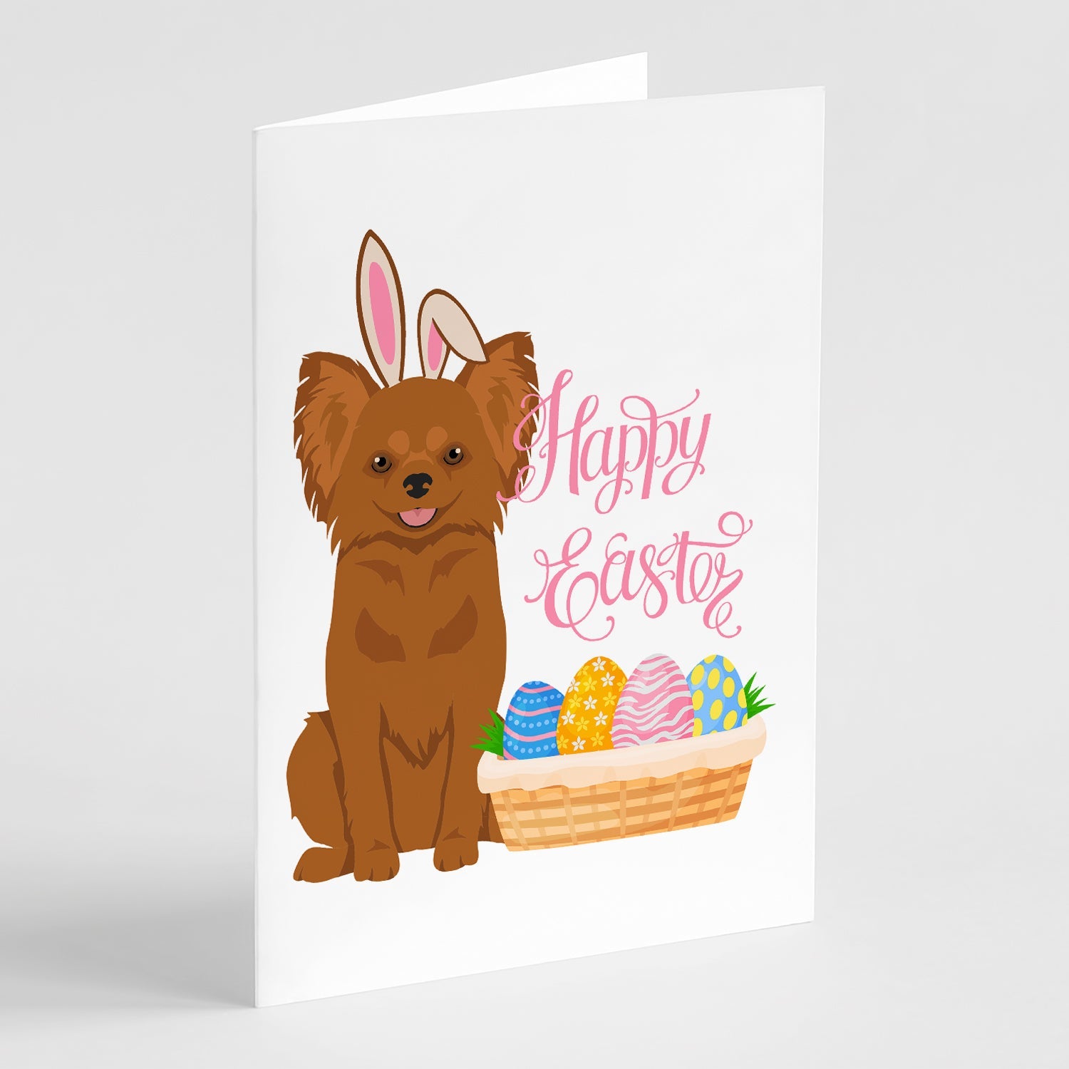 Longhaired Red Chihuahua Easter Greeting Cards Pack of 8 Blank Cards with Envelopes Whimsical A7 Size 5x7