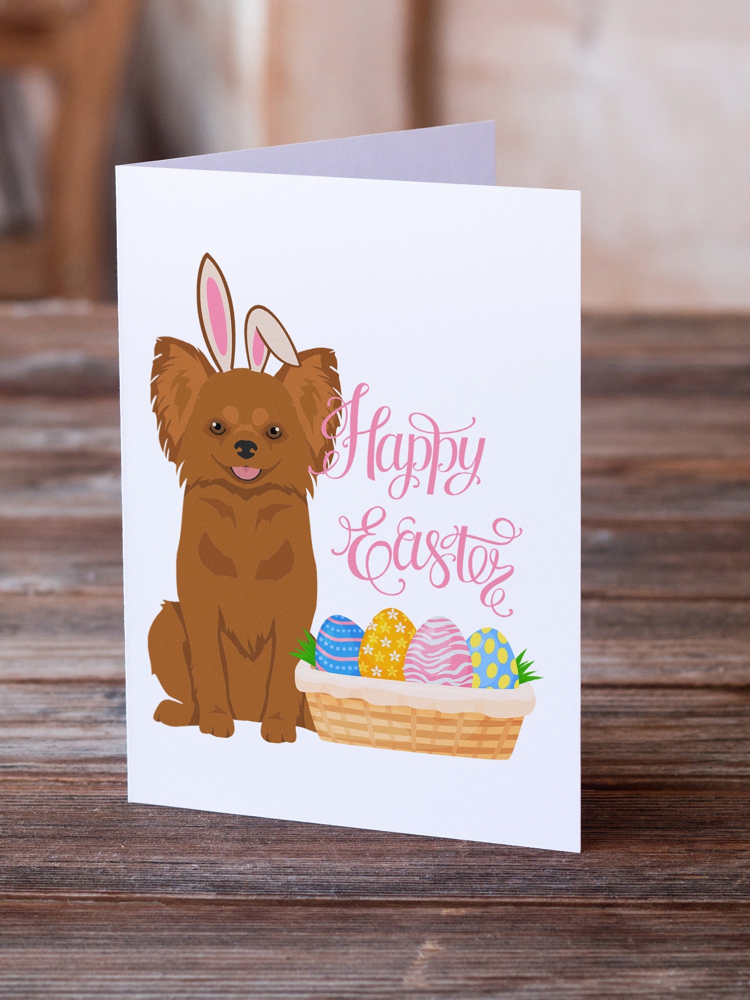 Longhaired Red Chihuahua Easter Greeting Cards Pack of 8 Blank Cards with Envelopes Whimsical A7 Size 5x7