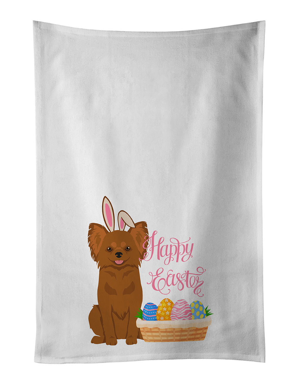 Longhaired Red Chihuahua Easter Kitchen Towel Set of 2 White Dish Towels Decorative Bathroom Hand towel for Hand, Face, Hair, Yoga, Tea, Dishcloth, 19 X 28", White