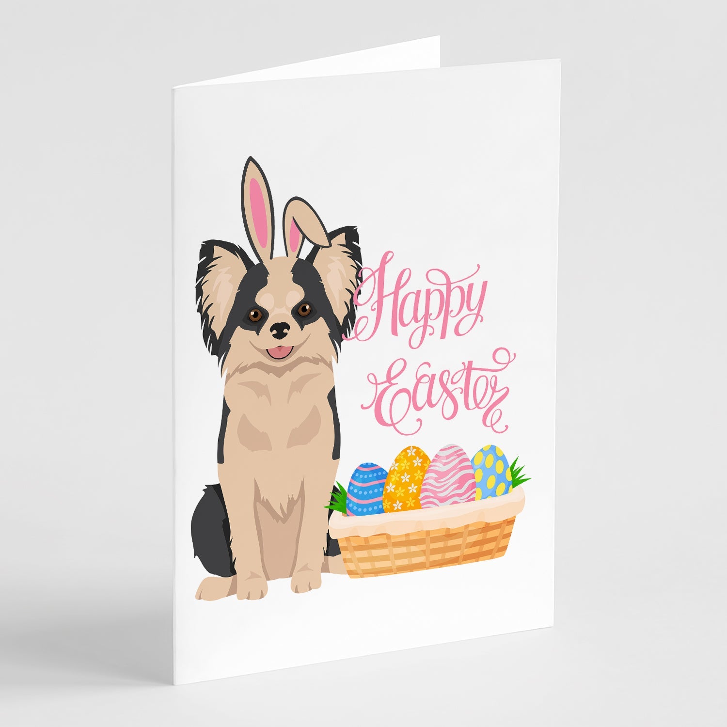 Longhaired Black and White #2 Chihuahua Easter Greeting Cards Pack of 8 Blank Cards with Envelopes Whimsical A7 Size 5x7