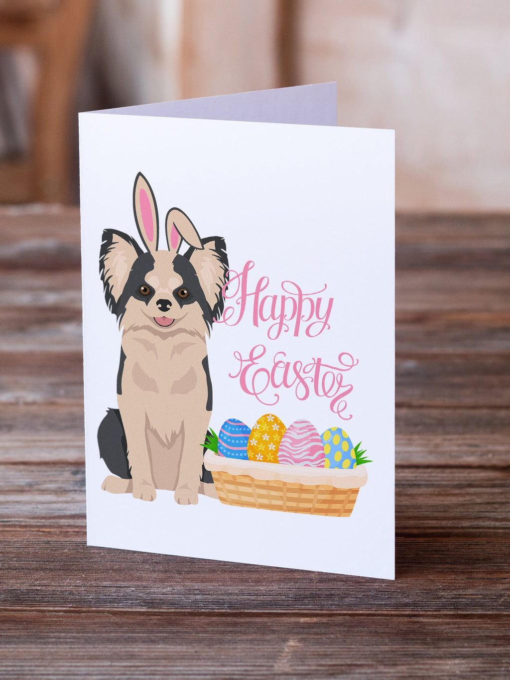 Longhaired Black and White #2 Chihuahua Easter Greeting Cards Pack of 8 Blank Cards with Envelopes Whimsical A7 Size 5x7