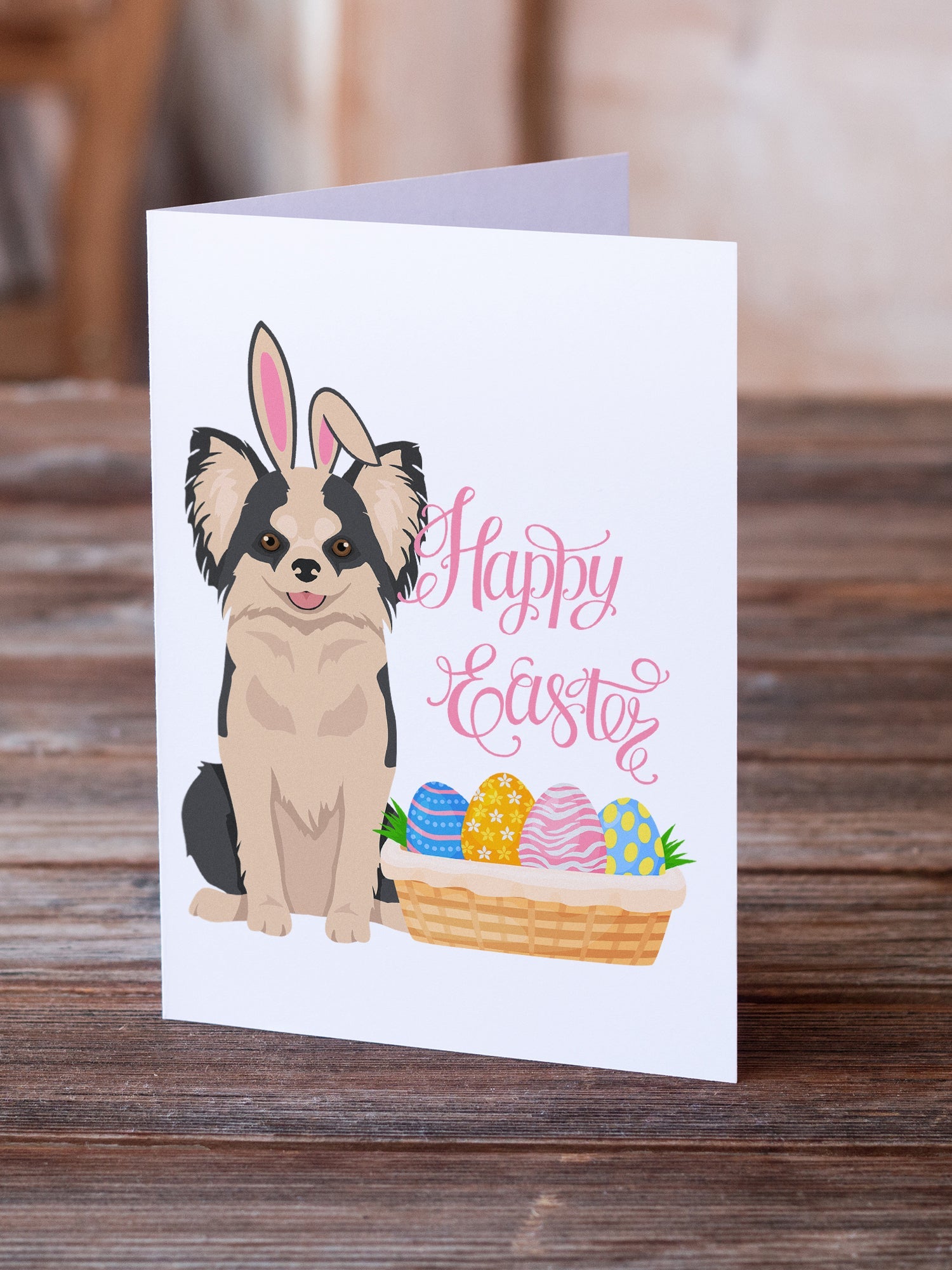 Longhaired Black and White #2 Chihuahua Easter Greeting Cards Pack of 8 Blank Cards with Envelopes Whimsical A7 Size 5x7