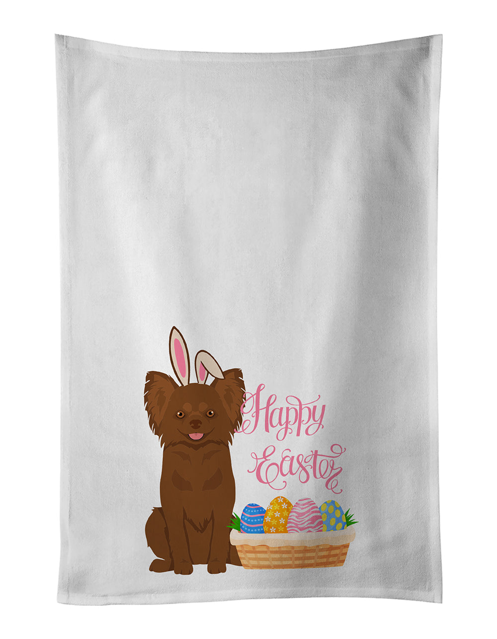Longhaired Chocolate Chihuahua Easter Kitchen Towel Set of 2 White Dish Towels Decorative Bathroom Hand towel for Hand, Face, Hair, Yoga, Tea, Dishcloth, 19 X 28", White
