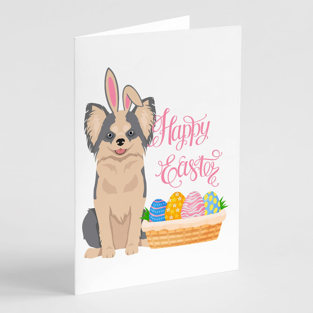 Longhaired Blue and White Chihuahua Easter Greeting Cards Pack of 8 Blank Cards with Envelopes Whimsical A7 Size 5x7