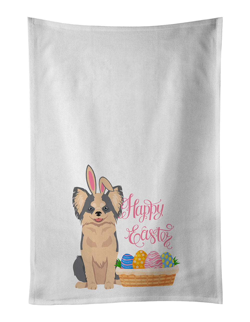 Longhaired Blue and White Chihuahua Easter Kitchen Towel Set of 2 White Dish Towels Decorative Bathroom Hand towel for Hand, Face, Hair, Yoga, Tea, Dishcloth, 19 X 28", White