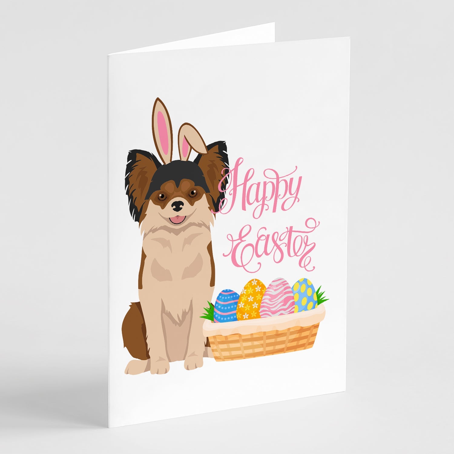 Longhaired Black and Red Chihuahua Easter Greeting Cards Pack of 8 Blank Cards with Envelopes Whimsical A7 Size 5x7