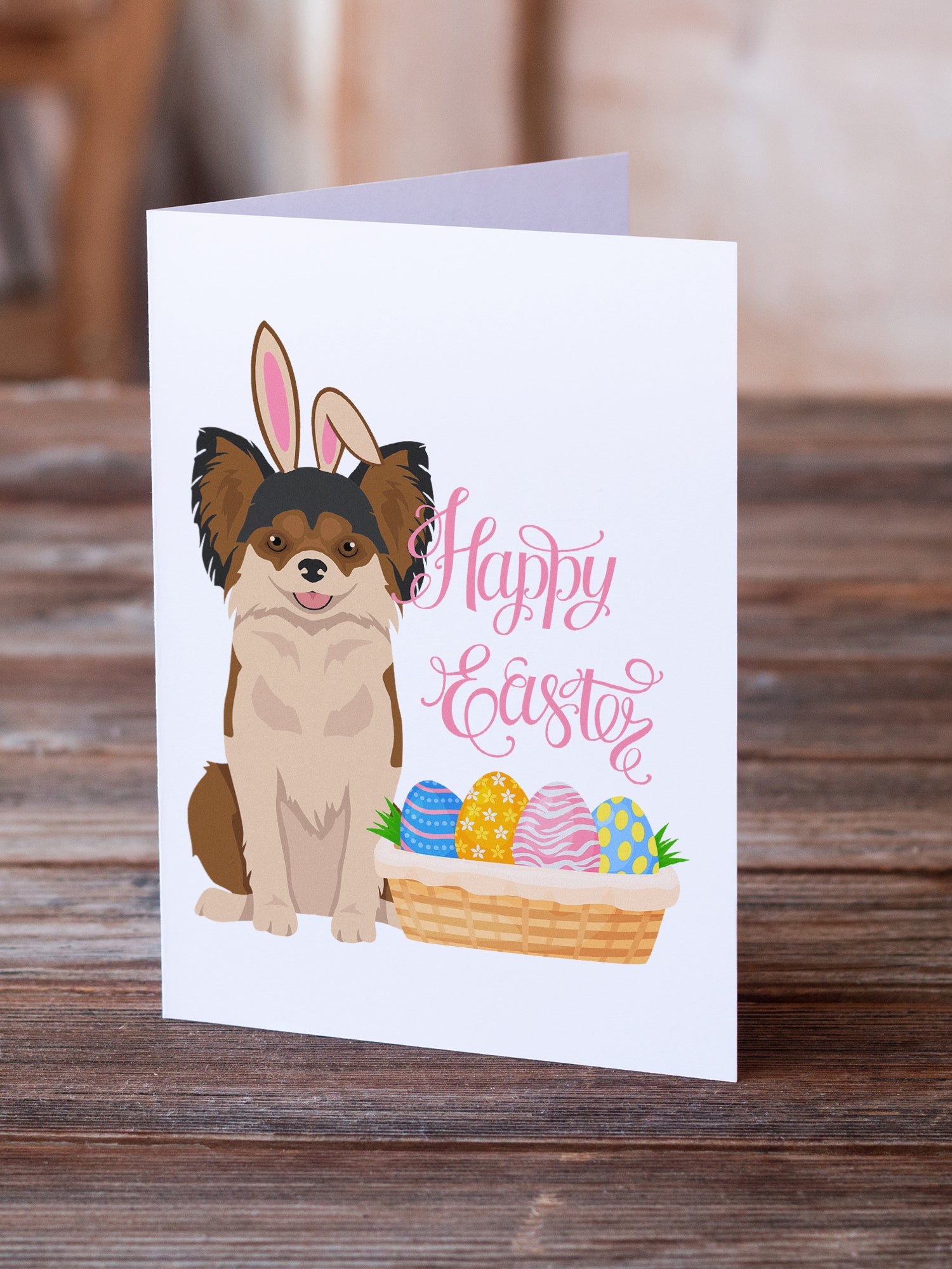 Longhaired Black and Red Chihuahua Easter Greeting Cards Pack of 8 Blank Cards with Envelopes Whimsical A7 Size 5x7