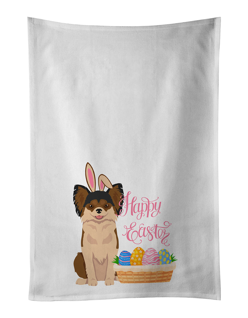 Longhaired Black and Red Chihuahua Easter Kitchen Towel Set of 2 White Dish Towels Decorative Bathroom Hand towel for Hand, Face, Hair, Yoga, Tea, Dishcloth, 19 X 28", White